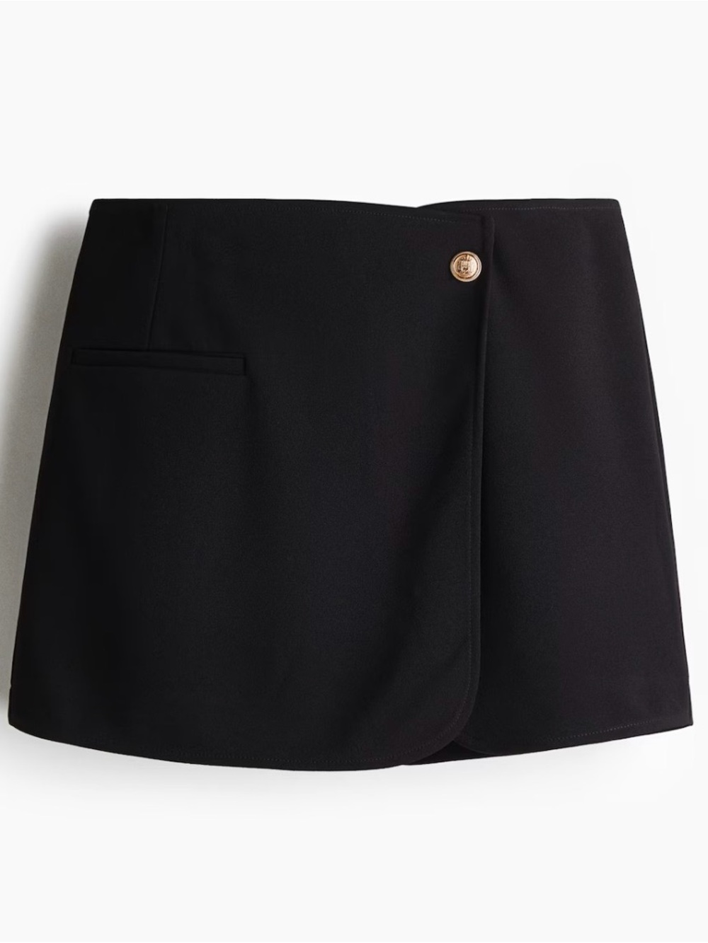 H&M Black Wrap Mini Skort with Gold Button